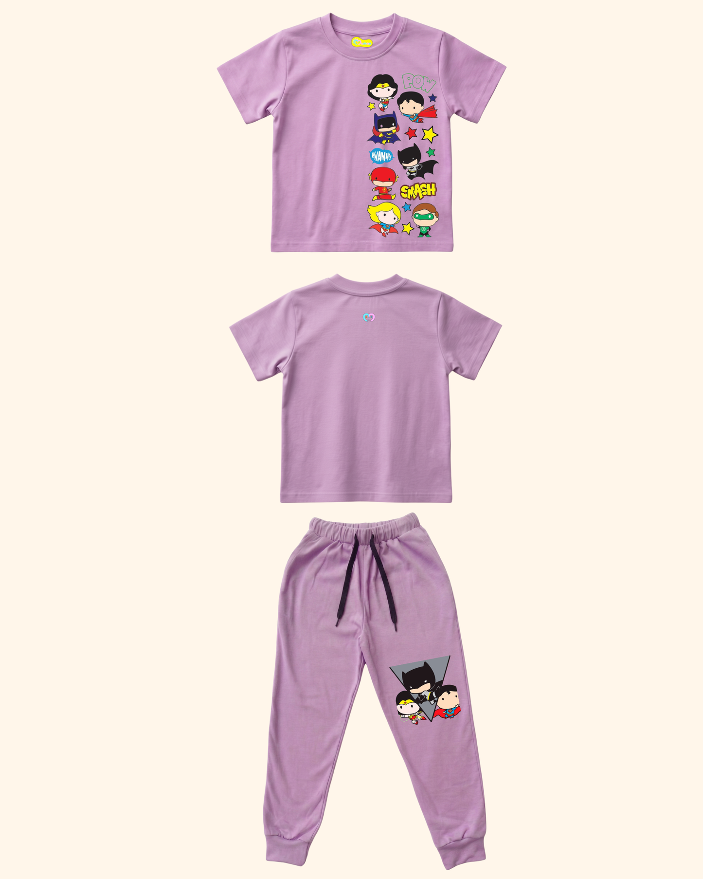 Mini Marvel Crew Kids Co-Ord Set in Lavender Color by Creative Momaa