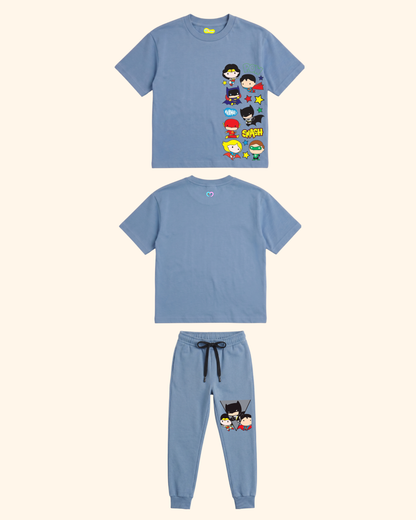 Mini Marvel Crew Kids Co-Ord Set in Blue Color by Creative Momaa