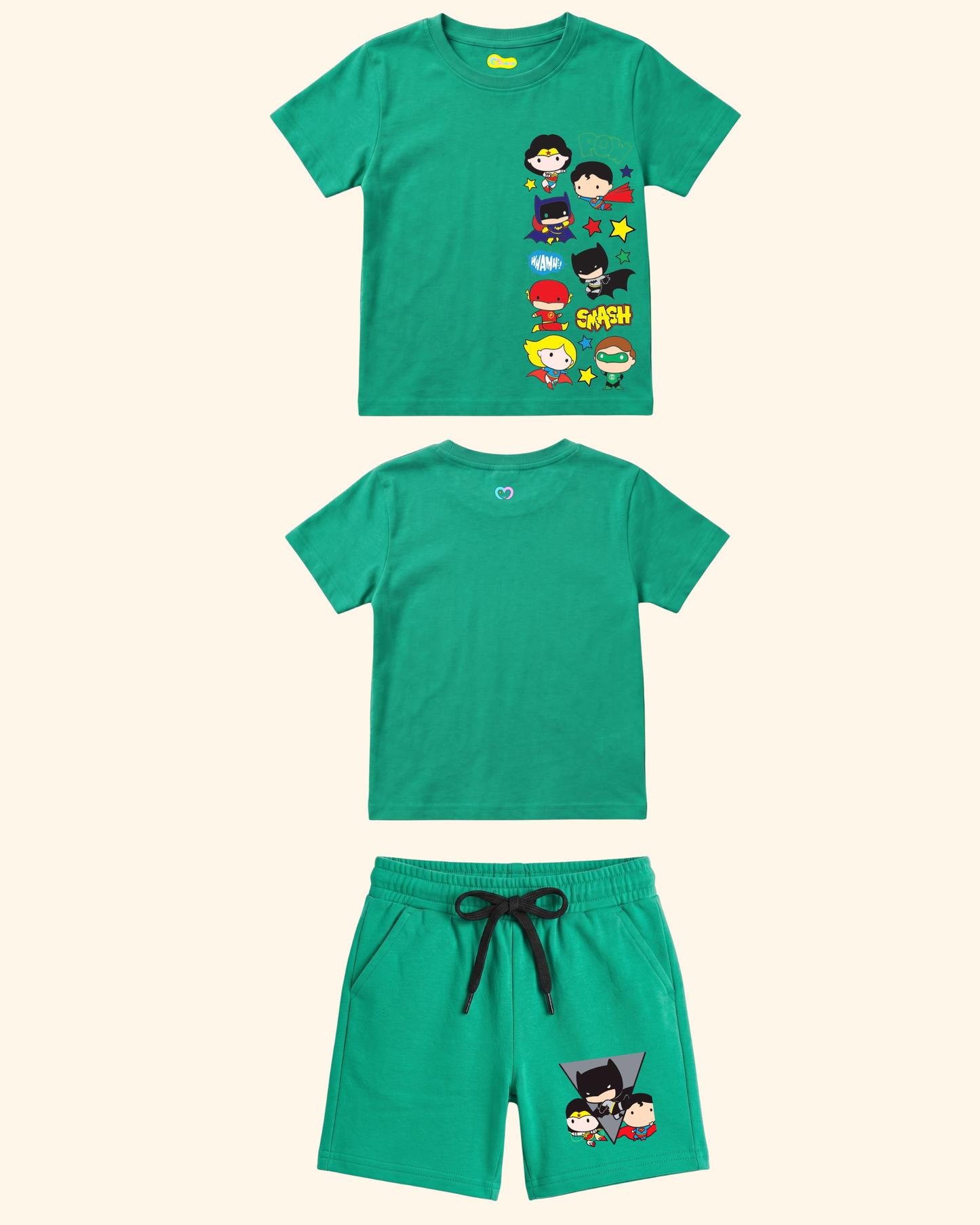 Mini Marvel Crew Kids Co-Ord Set in Green Color by Creative Momaa