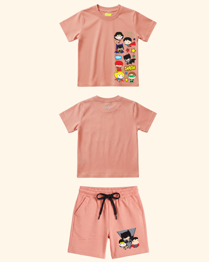 Mini Marvel Crew Kids Co-Ord Set in Peach Color by Creative Momaa
