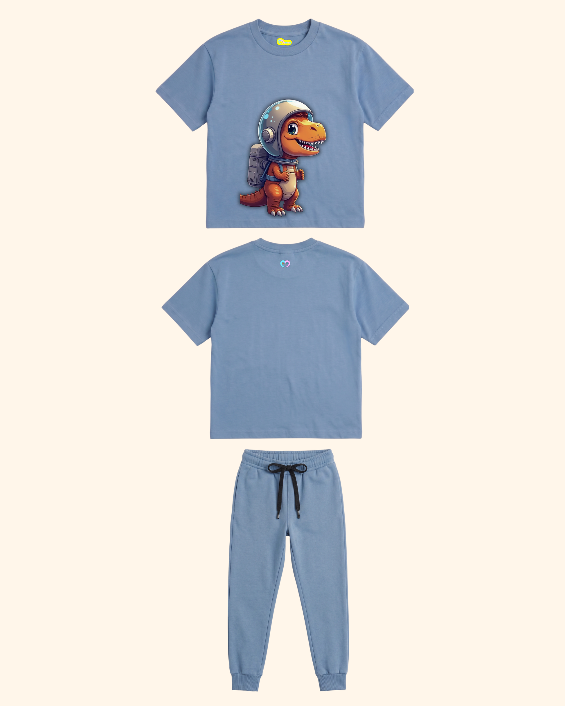 Cosmic Dino Crew Co-Ord Set in Blue Color by Creative Momaa
