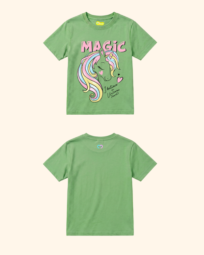 Unicorn Fairy Magic Kids T-Shirt in Apple Green Color by Creative Momaa