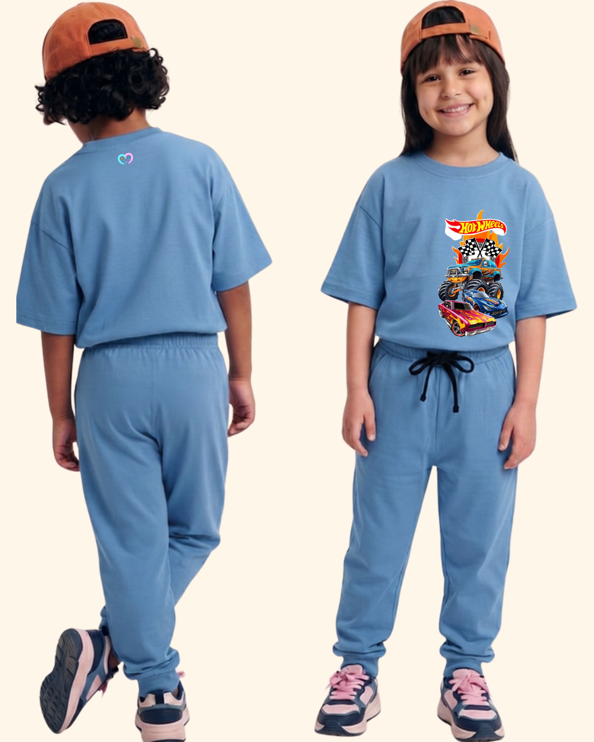 Race Track Rebels Kids Co-Ord Set in Blue Color by Creative Momaa