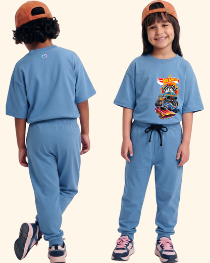 Race Track Rebels Kids Co-Ord Set in Blue Color by Creative Momaa