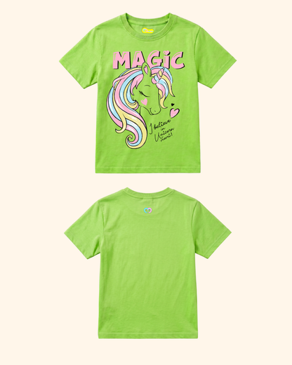 Unicorn Fairy Magic Kids T-Shirt in Neon Green Color by Creative Momaa