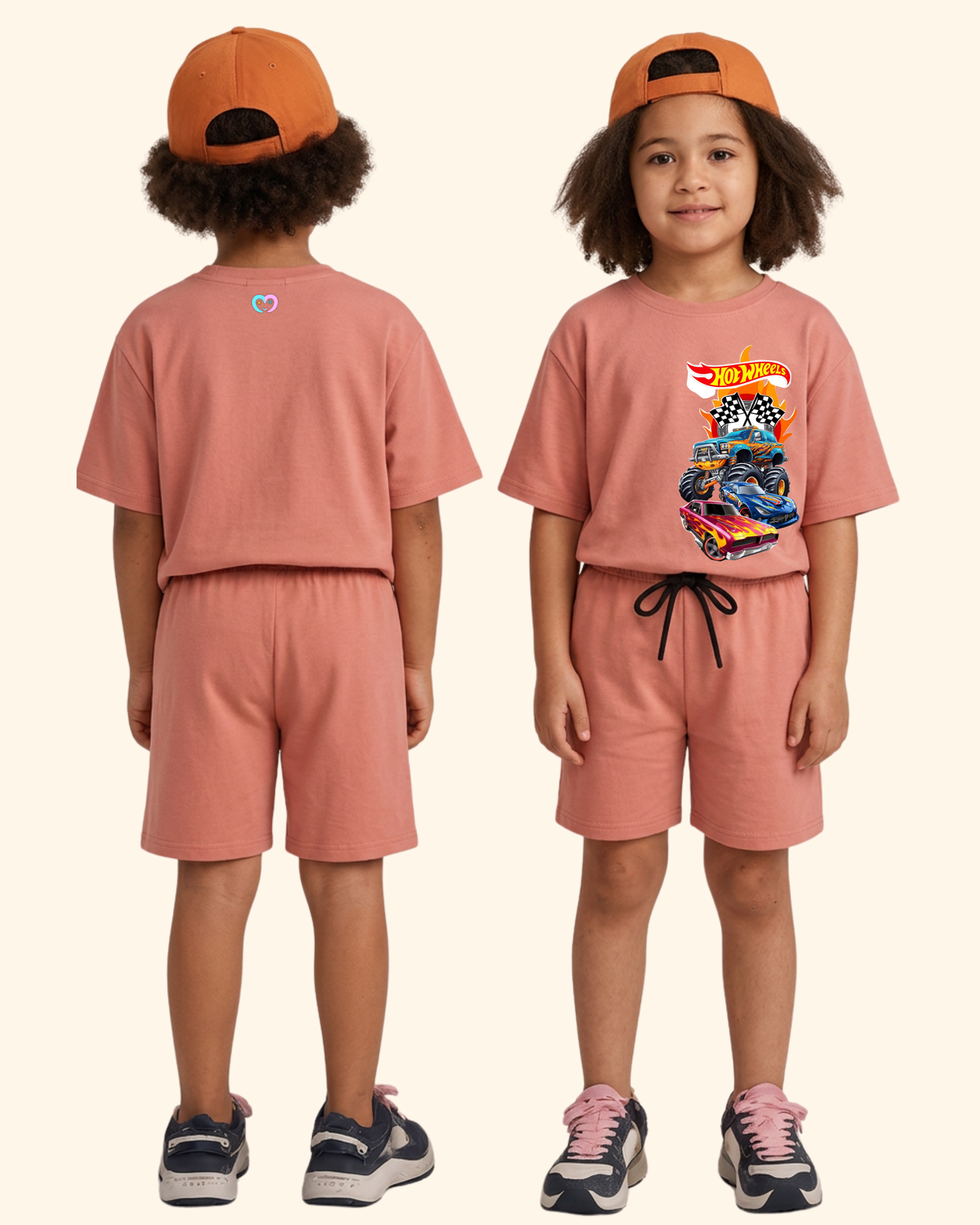 Race Track Rebels Kids Co-Ord Set in Peach Color by Creative Momaa