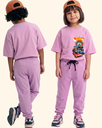 Race Track Rebels Kids Co-Ord Set in Lavender Color by Creative Momaa