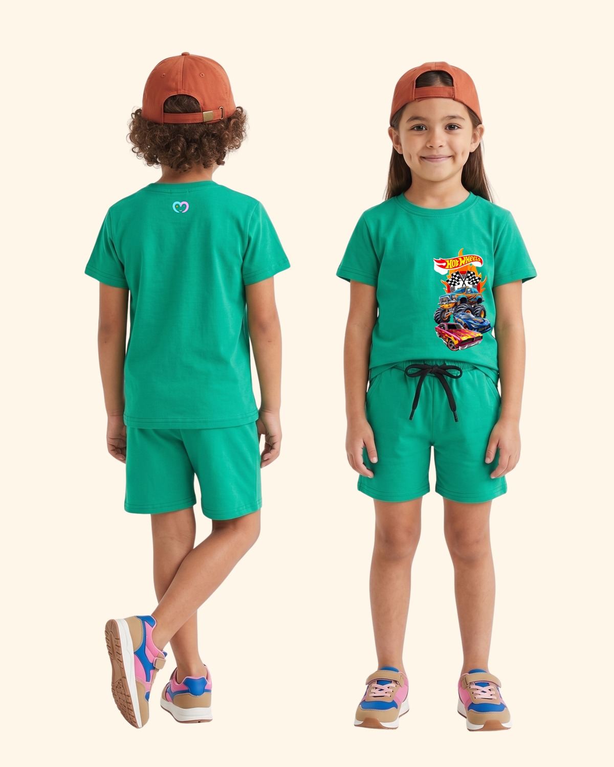 Race Track Rebels Kids Co-Ord Set in Green Color by Creative Momaa