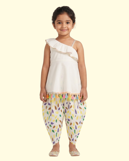 Ivory PomPom Dhoti Set