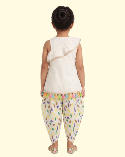 Ivory PomPom Dhoti Set