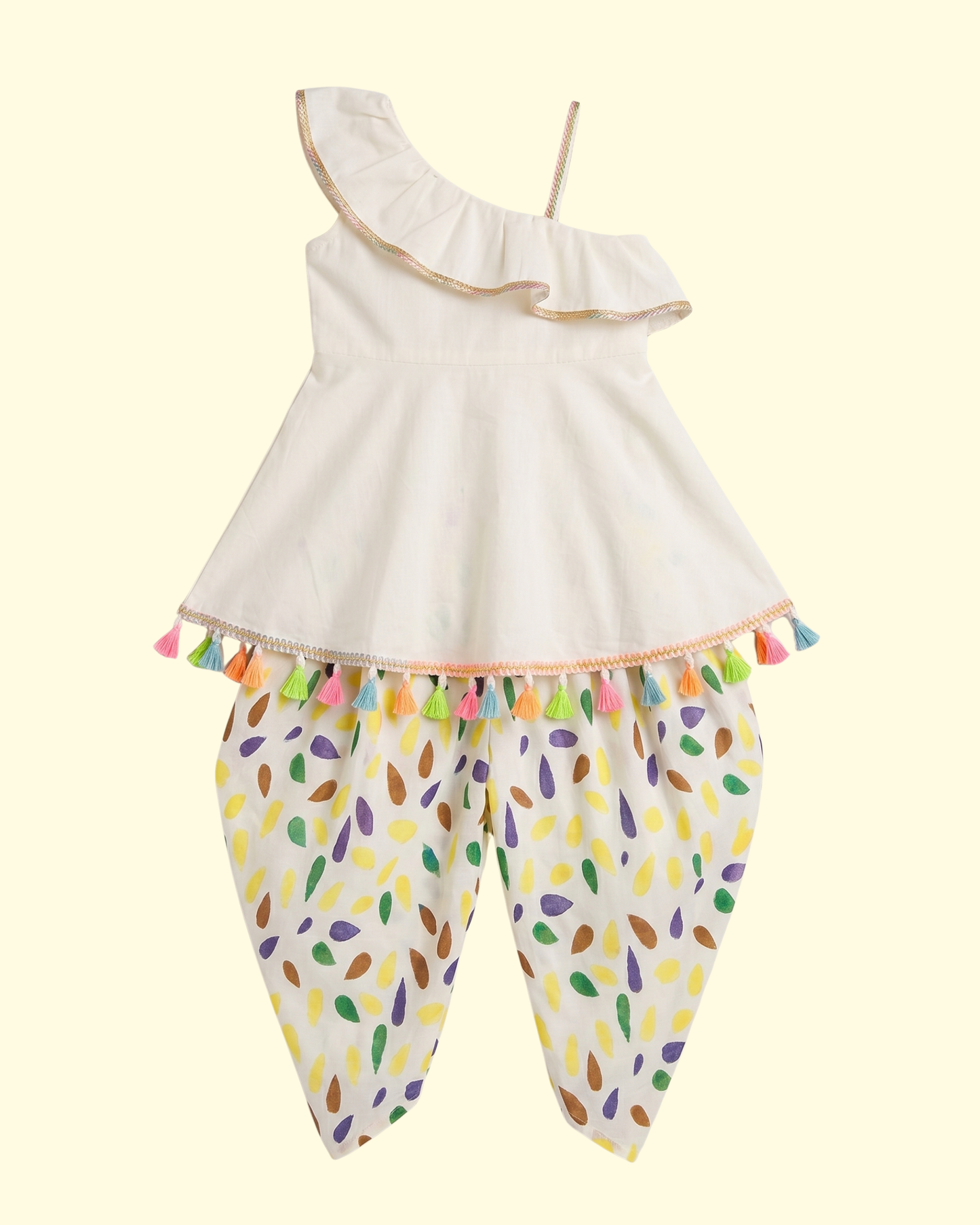 Ivory PomPom Dhoti Set