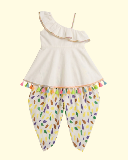 Ivory PomPom Dhoti Set