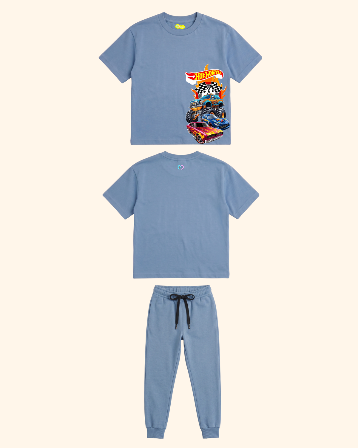 Race Track Rebels Kids Co-Ord Set in Blue Color by Creative Momaa