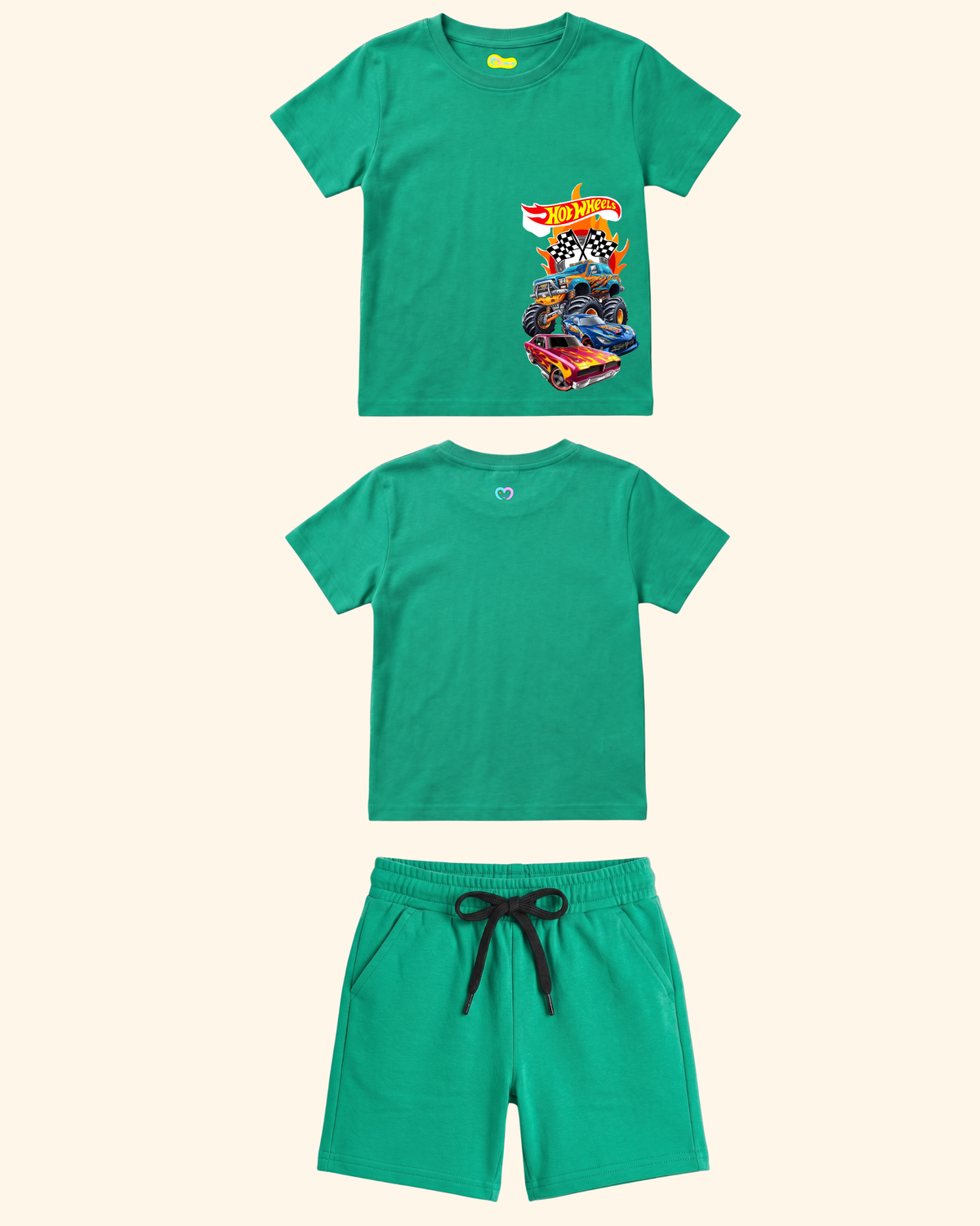 Race Track Rebels Kids Co-Ord Set in Green Color by Creative Momaa