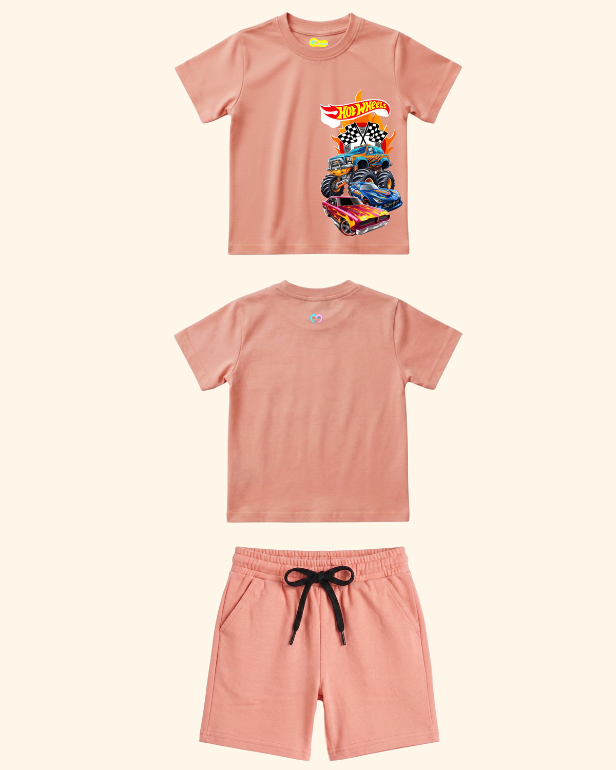 Race Track Rebels Kids Co-Ord Set in Peach Color by Creative Momaa