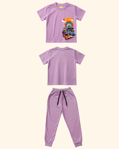 Race Track Rebels Kids Co-Ord Set in Lavender Color by Creative Momaa