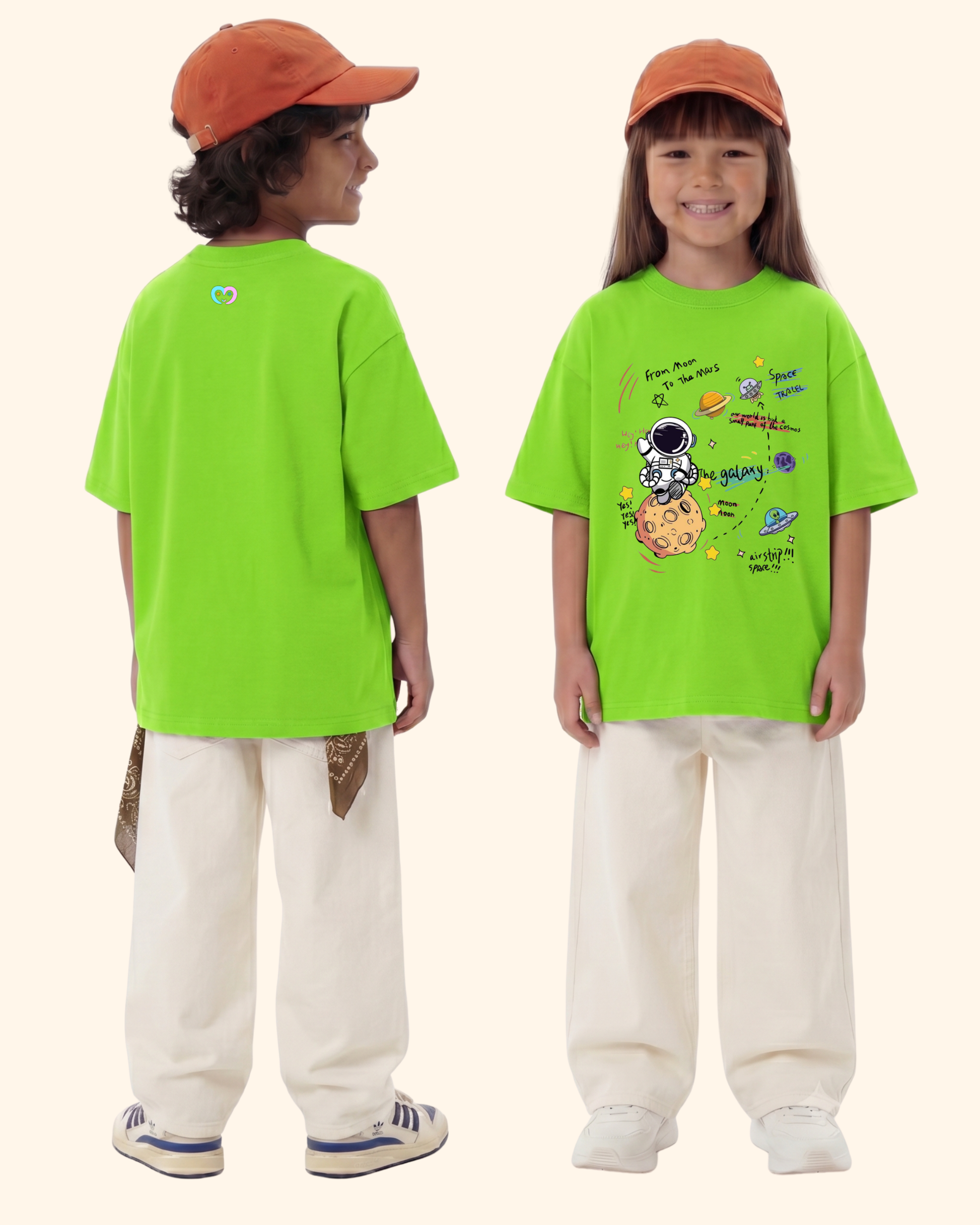 Space Mission Crew kids T-shirt in Neon Green Color by Creative Momaa