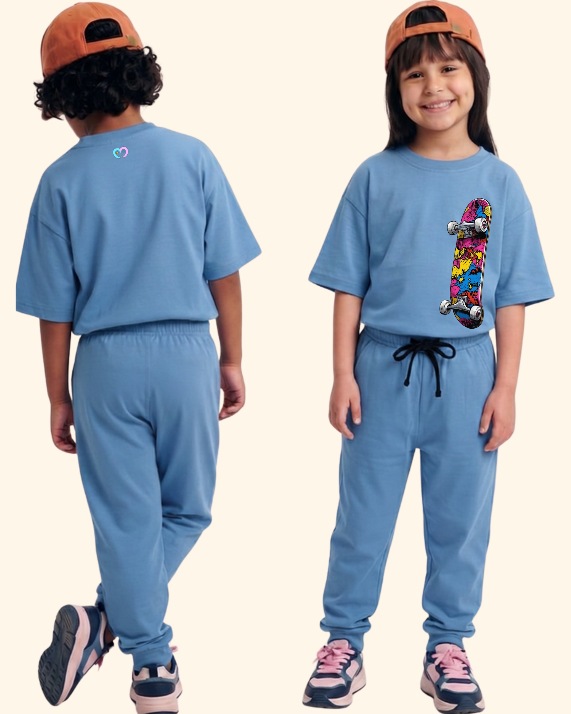 Skater Street Crew Kids Co-Ord Set in Blue Color by Creative Momaa 