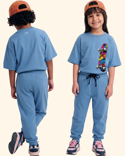 Skater Street Crew Kids Co-Ord Set in Blue Color by Creative Momaa 