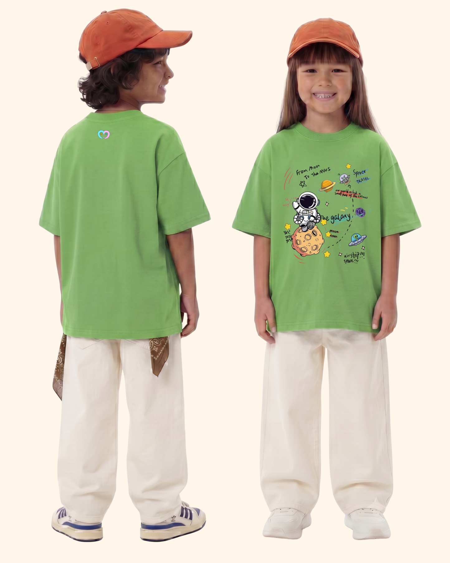 Space Mission Crew kids T-shirt in Apple Green Color by Creative Momaa