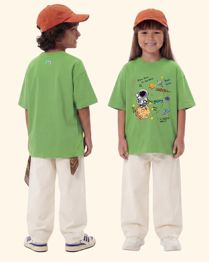 Space Mission Crew kids T-shirt in Apple Green Color by Creative Momaa