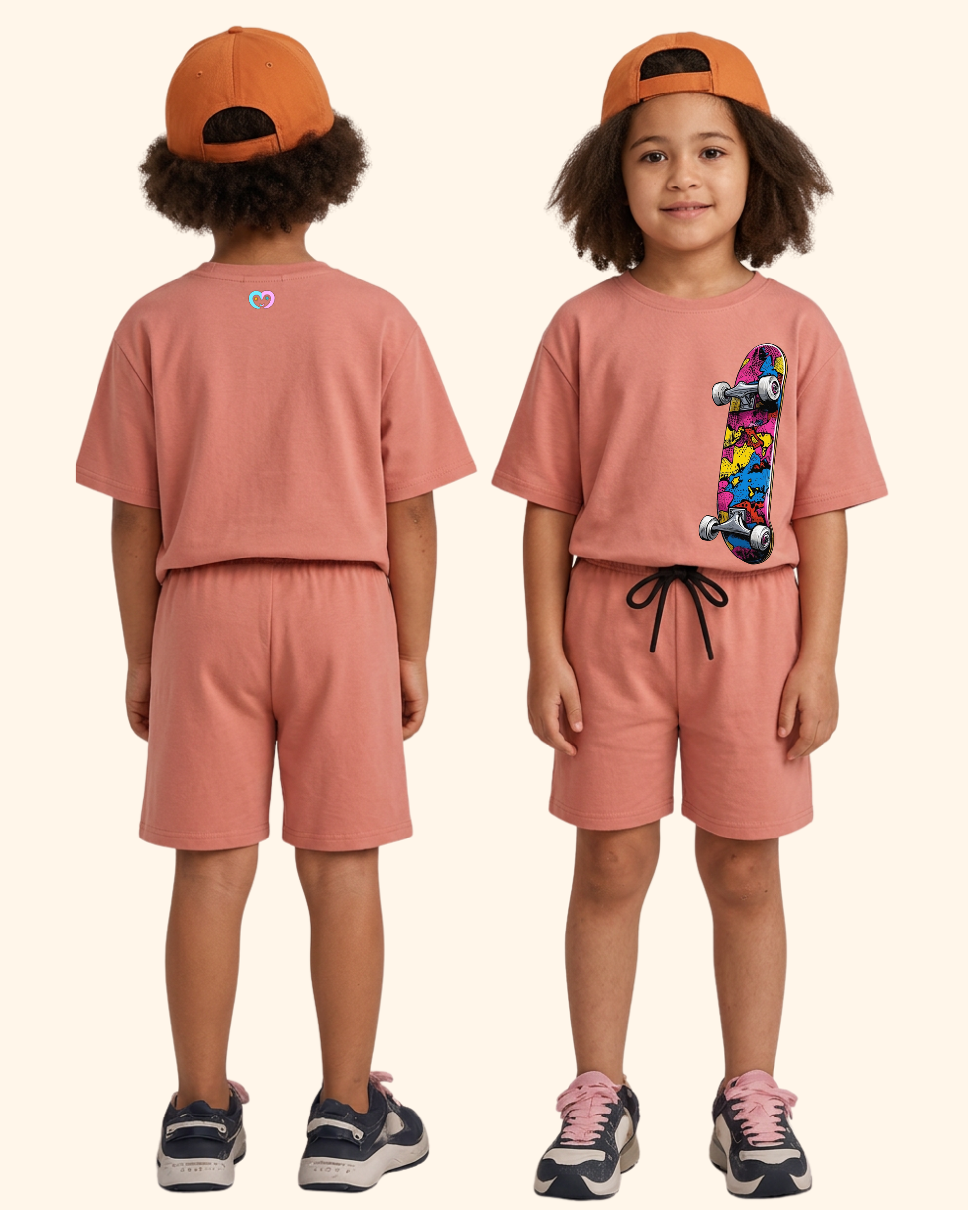 Skater Street Crew Kids Co-Ord Set in Peach Color by Creative Momaa 