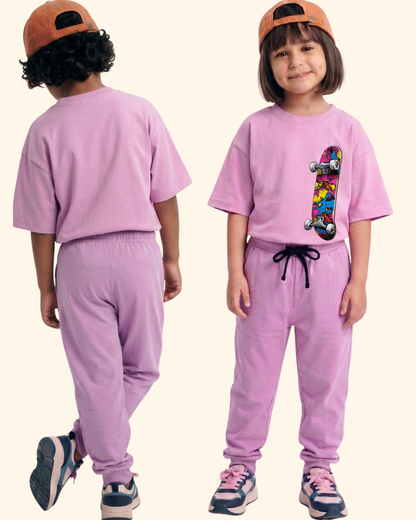 Skater Street Crew Kids Co-Ord Set in Lavender Color by Creative Momaa 