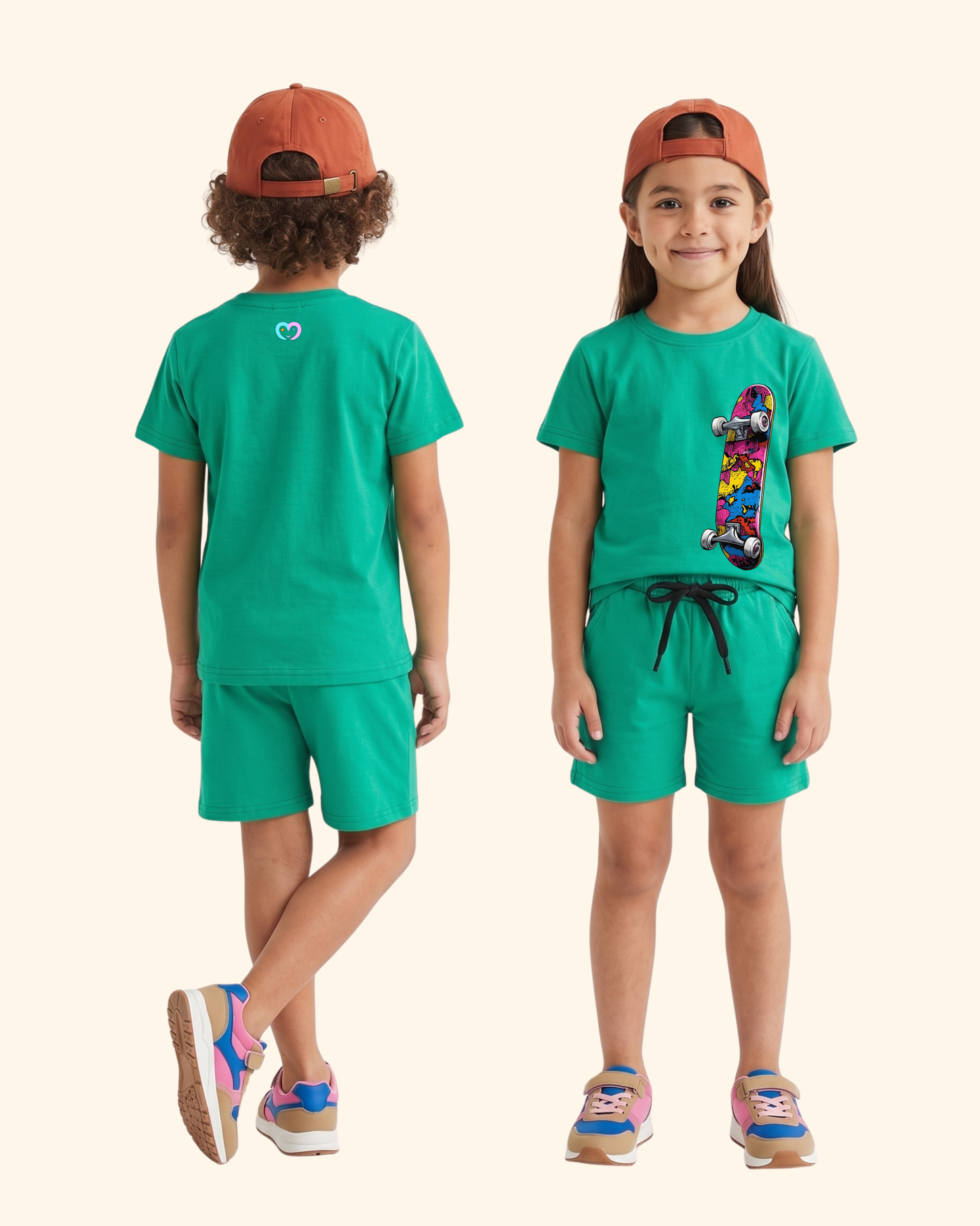 Skater Street Crew Kids Co-Ord Set in Green Color by Creative Momaa 