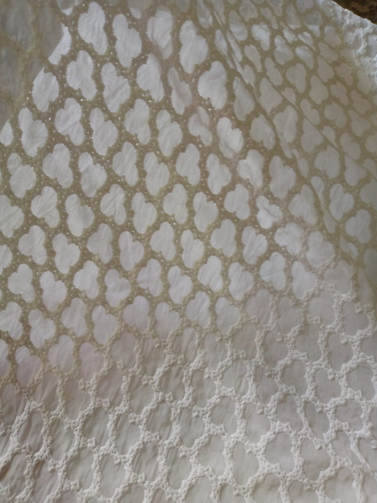 #18 Ivory Floral Schiffli Cotton