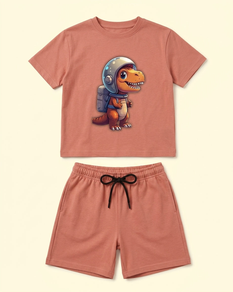 Cosmic Dino Crew Co-Ord Set flat lay